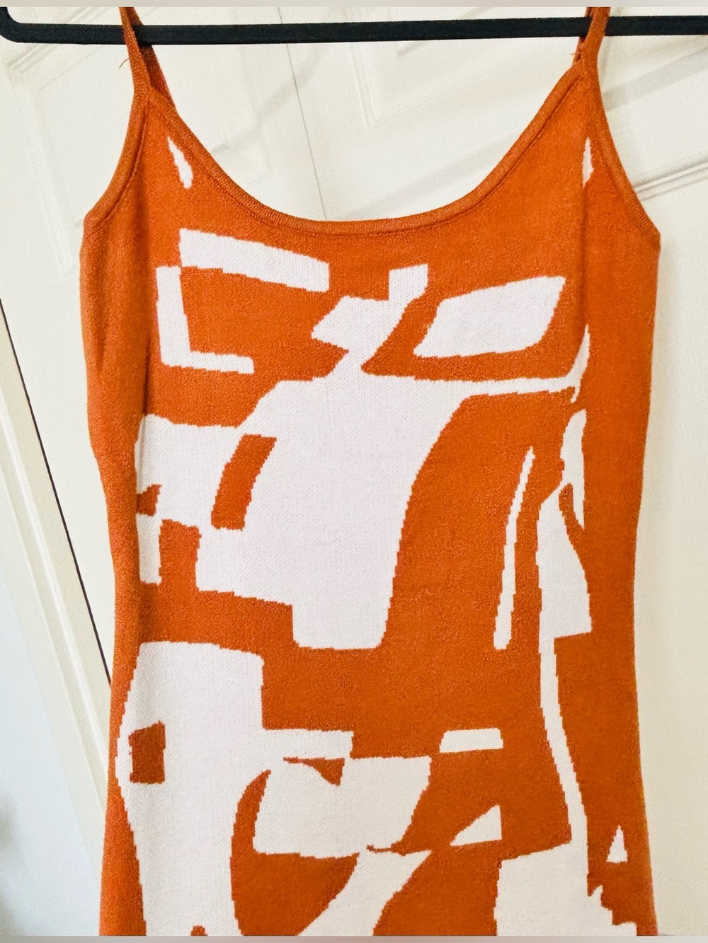Body Con Burnt Orange/White Y2K Abstract Sleeveless Midi Dress Small/Medium